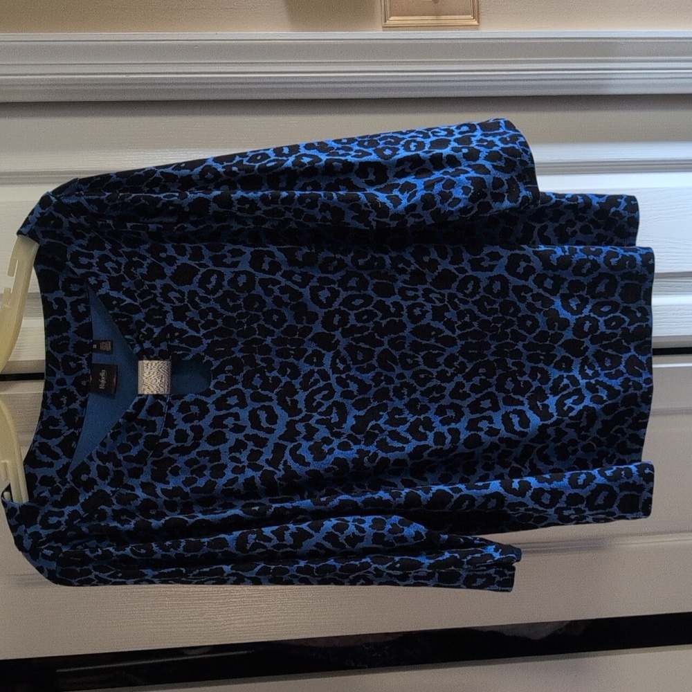 Notations Blue and Black Leopard Print Blouse
